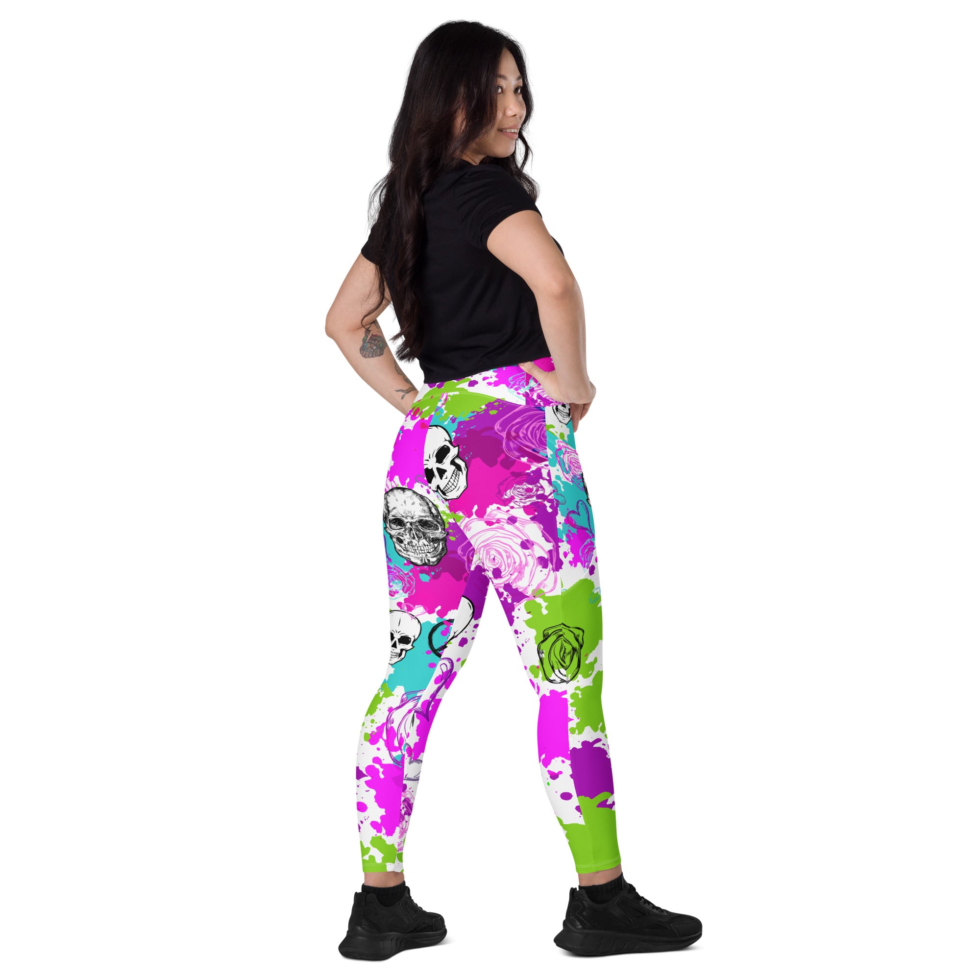 Floral Goth Skull Leggings with Pockets | All Sizes